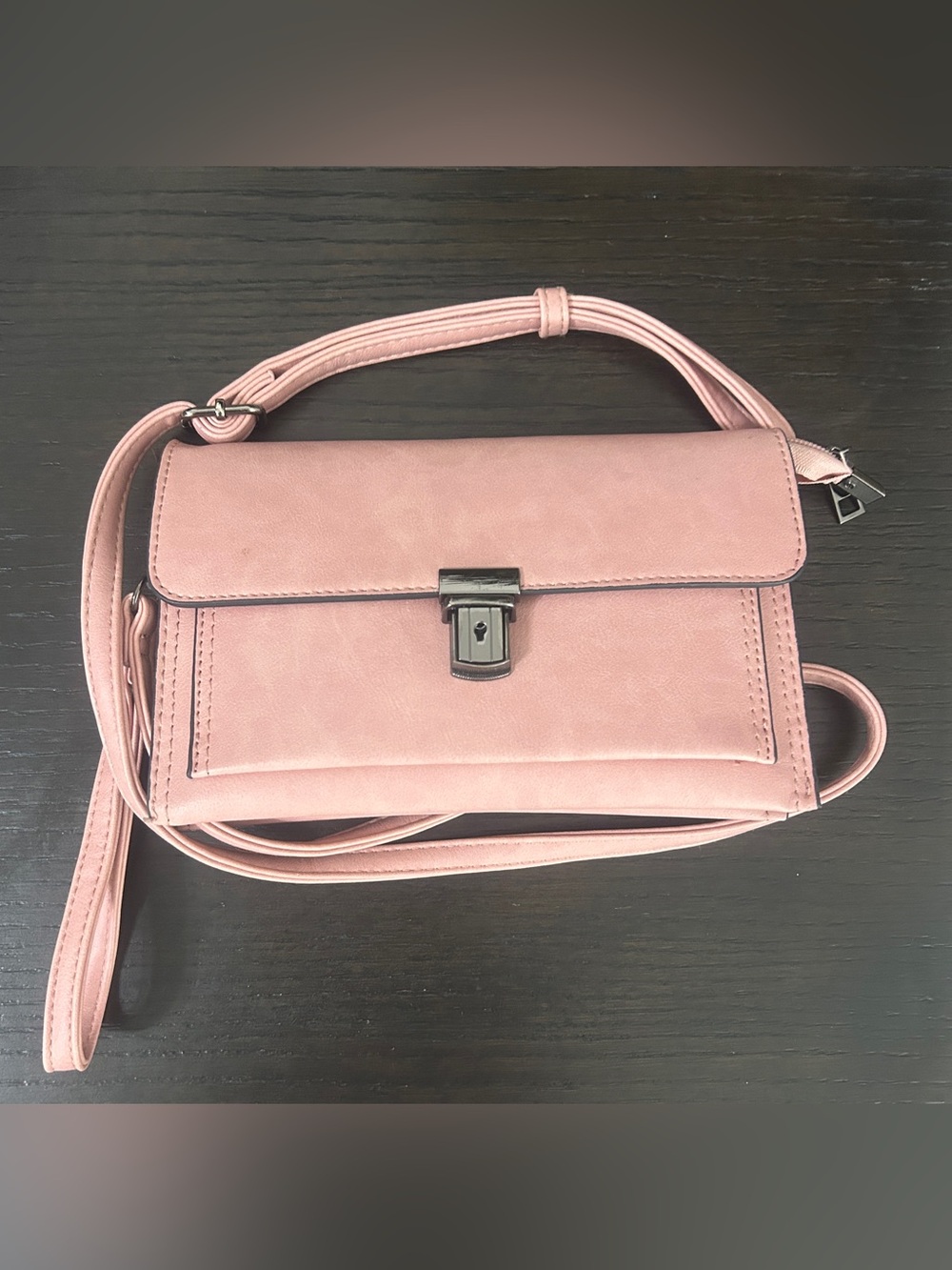 Dusky Pink Suede Crossbody Clutch with Gunmetal Lock